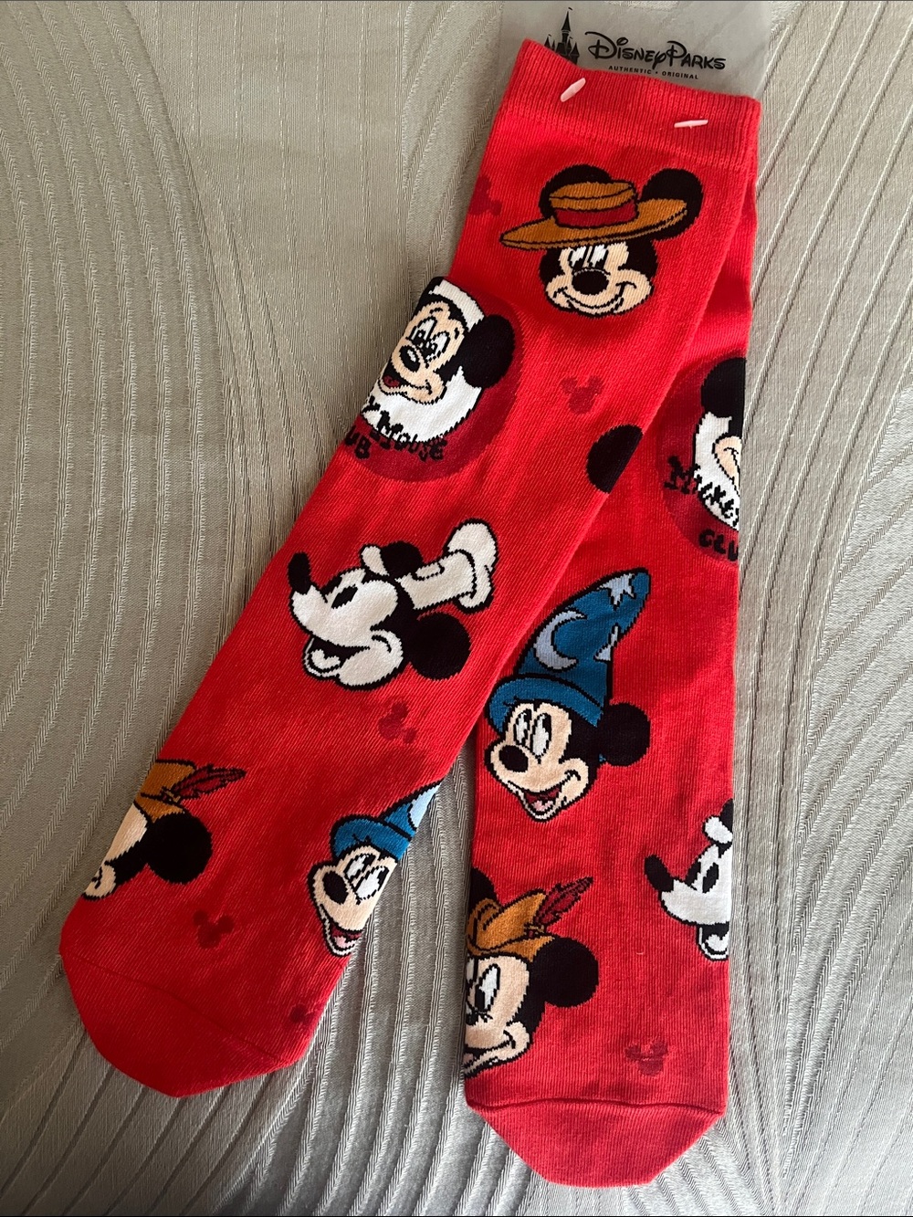 Disney Red Mickey Mouse Crew Socks with Character Faces